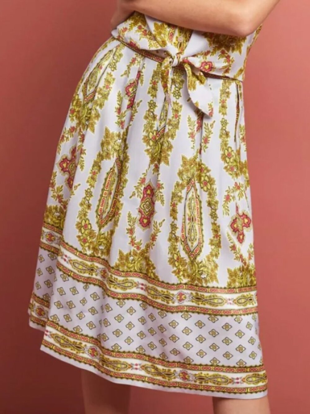Anthropologie Echarpe Paisley Scarf Print Pleated Midi Skirt Lavender Size 12